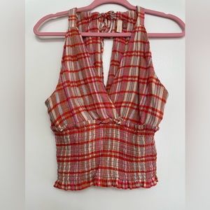 Pink plaid gingham crop top